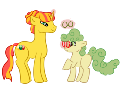 Size: 5500x4000 | Tagged: safe, artist:kiwiscribbles, oc, oc only, oc:enzared, oc:kiwi scribbles, earth pony, pony, unicorn, glasses, glowing horn, horn, magic, simple background, telekinesis, transparent background