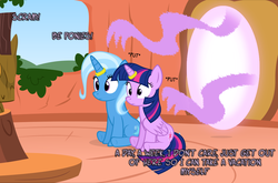 Size: 1044x691 | Tagged: safe, artist:navitaserussirus, trixie, twilight sparkle, alicorn, pony, unicorn, g4, cropped, female, golden oaks library, horn, horn ring, lesbian, mare, ship:twixie, shipping, twilight sparkle (alicorn)