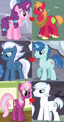 Size: 967x1836 | Tagged: safe, edit, edited screencap, editor:jdueler11, screencap, big macintosh, cheerilee, double diamond, night glider, party favor, sugar belle, earth pony, pegasus, pony, unicorn, g4, cropped, doublecheer, equal four, female, heart, implied shipping, male, mare, ship:partyglider, ship:sugarmac, shipping, stallion, straight