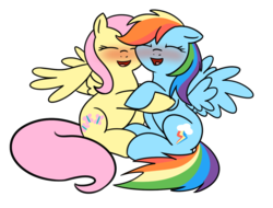 Size: 1321x1005 | Tagged: safe, artist:neuro, fluttershy, rainbow dash, fame and misfortune, g4, blushing, female, hug, lesbian, ship:flutterdash, shipping, simple background, transparent background