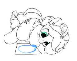 Size: 3762x2993 | Tagged: safe, artist:pabbley, kettle corn, earth pony, pony, g4, marks and recreation, circle painting, drawing, female, filly, foal, high res, partial color, simple background, solo, that pony sure does love circles, white background