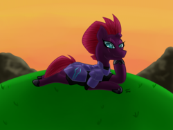 Size: 1280x960 | Tagged: safe, artist:bleuey, fizzlepop berrytwist, tempest shadow, g4, my little pony: the movie, draw me like one of your french girls, female, prone, solo, stupid sexy tempest shadow, sultry pose