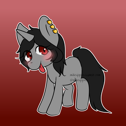 Size: 1000x1000 | Tagged: safe, artist:milkhippos, oc, oc only, pony, unicorn, :p, black hair, blushing, cute, ear piercing, earring, jewelry, ocbetes, piercing, red eyes, solo, tongue out