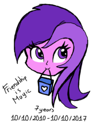 Size: 600x800 | Tagged: safe, artist:purpleloverpony, amethyst star, sparkler, equestria girls, g4, bag, bust, c:, happy birthday mlp:fim, mlp fim's seventh anniversary, mouth hold, simple background, smiling, transparent background