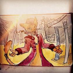 Size: 1080x1080 | Tagged: safe, artist:alumx, capper dapperpaws, abyssinian, anthro, g4, my little pony: the movie, chest fluff, clothes, inktober, male, solo, traditional art