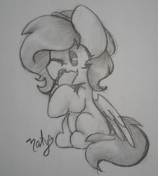Size: 1308x1455 | Tagged: safe, artist:naty7913, oc, oc only, oc:heartwings, pegasus, pony, beanie, eating, female, food, hat, mare, monochrome, one eye closed, sitting, solo, taco, traditional art
