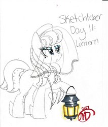 Size: 1024x1202 | Tagged: safe, artist:crystalizedflames, oc, oc only, oc:rozovaya, original species, pony, squidpony, female, lantern, mare, partial color, sketch, solo, splatoon, traditional art