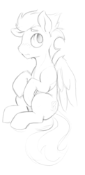 Size: 934x1920 | Tagged: safe, artist:dimfann, soarin', pony, g4, grayscale, male, monochrome, sitting, solo