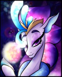 Size: 4800x6000 | Tagged: safe, artist:cosmicchrissy, queen novo, seapony (g4), g4, my little pony: the movie, absurd resolution, bioluminescent, blue background, bubble, bust, crown, digital art, eyelashes, eyeshadow, female, fin wings, fins, glowing, jewelry, lidded eyes, looking at you, makeup, ocean, pearl, peytral, portrait, purple eyes, purple mane, purple wings, queen novo's orb, regalia, scales, seaquestria, signature, simple background, solo, sparkles, spread wings, sternocleidomastoid, swimming, throne room, underwater, water, wings