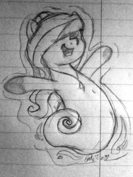 Size: 1731x2308 | Tagged: safe, artist:binkyt11, derpibooru exclusive, oc, oc only, oc:moonlit eclipse, ghost, pony, female, jewelry, lined paper, mare, monochrome, necklace, solo, traditional art