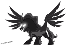 Size: 1440x900 | Tagged: safe, artist:ngrycritic, pony of shadows, alicorn, pony, g4, shadow play, darkness, evil, glowing eyes, male, open mouth, simple background, smiling, solo, spread wings, stallion, transparent background, vector, wings