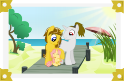 Size: 7000x4624 | Tagged: safe, artist:xenoneal, oc, oc only, oc:pearl flower, oc:saphira, oc:swordread, pony, absurd resolution, baby, baby pony, beach, family, female, filly, male, mare, stallion