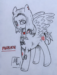 Size: 1467x1936 | Tagged: safe, artist:mozaika, pony, ear piercing, earring, jewelry, male, pharaoh, piercing, ponified, rap, russian, sketch, solo, tattoo, traditional art