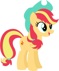 Size: 1024x1229 | Tagged: safe, artist:ra1nb0wk1tty, applejack, sunset shimmer, earth pony, pony, g4, female, mare, palette swap, recolor, simple background, solo, transparent background