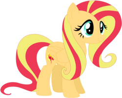 Size: 1024x828 | Tagged: safe, artist:ra1nb0wk1tty, fluttershy, sunset shimmer, pegasus, pony, g4, female, mare, palette swap, recolor, simple background, solo, transparent background