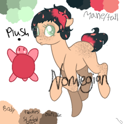 Size: 608x614 | Tagged: safe, artist:katnisswolf, oc, oc only, earth pony, pony, turtle, adoptable, color palette, colored pupils, female, freckles, mare, plushie, solo, watermark