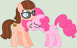 Size: 802x502 | Tagged: safe, artist:lost-our-dreams, pinkie pie, oc, oc:smart cookie, earth pony, pony, g4, female, glasses, mare, mother and daughter, offspring, parent:cheese sandwich, parent:pinkie pie, parents:cheesepie