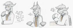 Size: 8153x3153 | Tagged: safe, artist:flicker-show, oc, oc only, bat pony, pony, bat pony oc, clothes, cup, dialogue, fangs, floppy ears, male, necktie, simple background, smiling, solo, stallion, suit, traditional art, white background