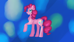 Size: 1280x720 | Tagged: safe, artist:jbond, pinkie pie, earth pony, pony, g4, abstract background, female, mare, raised hoof, simple background, smiling, solo