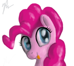Size: 405x360 | Tagged: safe, artist:phendyl, pinkie pie, earth pony, pony, g4, bust, female, portrait, simple background, solo, tongue out, white background