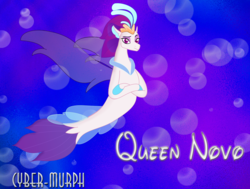 Size: 4167x3152 | Tagged: safe, artist:cyber-murph, queen novo, seapony (g4), g4, my little pony: the movie, bubble, clothes, collar, crossed arms, crown, dorsal fin, eyelashes, eyeshadow, female, fin, fin wings, fins, fish tail, flower, flower in hair, flowing mane, freckles, glowing, jewelry, lidded eyes, makeup, ocean, purple eyes, purple mane, raised eyebrow, regalia, scales, seaquestria, see-through, signature, spread wings, swimming, tail, unamused, underwater, water, wings