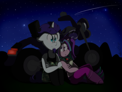 Size: 4000x3000 | Tagged: safe, artist:befishproductions, aria blaze, oc, unicorn, anthro, g4, canon x oc, high res, male, motorcycle, night, stallion