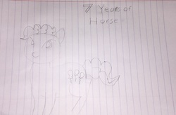 Size: 3207x2103 | Tagged: safe, pinkie pie, g4, female, happy birthday mlp:fim, high res, lined paper, mlp fim's seventh anniversary, solo, traditional art
