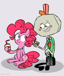 Size: 707x845 | Tagged: safe, artist:wannursyafiqah74, pinkie pie, pony, g4, crossover, cup, laurence needlemeyer, sitting, the amazing world of gumball