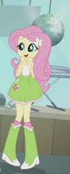 Size: 234x579 | Tagged: safe, screencap, fluttershy, a case for the bass, equestria girls, g4, my little pony equestria girls: rainbow rocks, boots, clothes, cropped, female, hairpin, shoes, skirt, smiling