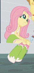 Size: 209x441 | Tagged: safe, screencap, fluttershy, equestria girls, g4, my little pony equestria girls: rainbow rocks, boots, clothes, cropped, cute, female, hairpin, offscreen character, shoes, shyabetes, sitting, skirt, solo, wristband