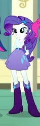 Size: 221x695 | Tagged: safe, screencap, rarity, equestria girls, g4, my little pony equestria girls: summertime shorts, pet project, arm behind back, book, clothes, cropped, cute, female, offscreen character, raribetes, skirt, smiling