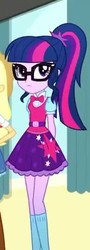 Size: 198x552 | Tagged: safe, screencap, sci-twi, twilight sparkle, equestria girls, g4, my little pony equestria girls: summertime shorts, arm behind back, clothes, cute, female, glasses, offscreen character, ponytail, skirt, socks, solo, twiabetes