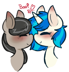 Size: 480x498 | Tagged: safe, artist:urbanqhoul, dj pon-3, octavia melody, vinyl scratch, earth pony, pony, unicorn, g4, blushing, boop, bust, eyes closed, female, heart, lesbian, mare, noseboop, profile, ship:scratchtavia, shipping, simple background, transparent background