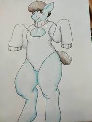 Size: 720x960 | Tagged: safe, artist:cottoncloudy, oc, oc only, oc:sweet prance, blank flank, chubby, clothes, male, solo, sweater, traditional art