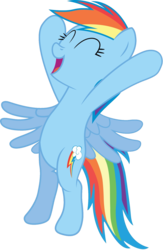 Size: 1280x1965 | Tagged: safe, artist:chubble-munch, rainbow dash, pegasus, pony, applebuck season, g4, bipedal, cute, dashabetes, eyes closed, female, flying, happy, hooves in air, mare, simple background, solo, standing on two hooves, standing up, transparent background, vector, wings