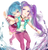 Size: 1900x2000 | Tagged: safe, artist:shirahoxi, aria blaze, sonata dusk, equestria girls, g4, human coloration, looking at you, one eye closed, wink