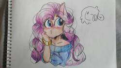 Size: 1052x592 | Tagged: safe, artist:mickathecat, pinkie pie, human, g4, clothes, female, humanized, off shoulder, solo, traditional art