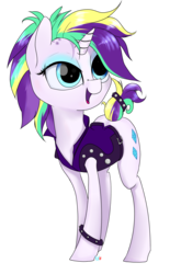 Size: 1528x2320 | Tagged: safe, artist:arcuswind, rarity, g4, it isn't the mane thing about you, alternate hairstyle, clothes, cute, female, jacket, mare, punk, raribetes, raripunk, simple background, smiling, solo, tail wrap, transparent background