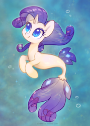 Size: 1800x2520 | Tagged: safe, artist:dawnfire, rarity, seapony (g4), unicorn, g4, my little pony: the movie, blue eyes, bubble, cute, female, fish tail, flowing mane, horn, looking up, raribetes, seaponified, seapony rarity, smiling, solo, species swap, swimming, tail, underwater, water