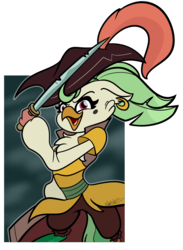 Size: 2761x3763 | Tagged: safe, artist:befishproductions, captain celaeno, bird, anthro, g4, my little pony: the movie, clothes, female, hat, high res, pirate, pirate hat, simple background, smiling, solo, sword, transparent background, weapon