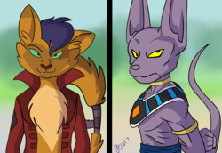 Size: 2403x1656 | Tagged: safe, artist:digimaru, capper dapperpaws, abyssinian, cat, anthro, g4, my little pony: the movie, beerus, chest fluff, clothes, crossover, dragon ball, dragon ball super, dragon ball z, this will end in destruction, this will end in tears and/or death, xk-class end-of-the-world scenario