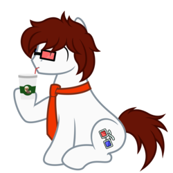 Size: 9375x9375 | Tagged: safe, artist:besttubahorse, oc, oc only, oc:david temmit, earth pony, pony, 3d glasses, absurd resolution, clothes, coffee, coffee cup, crossover, cup, eyes closed, male, necktie, simple background, sipping, sitting, solo, stallion, transparent background, vector
