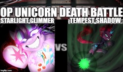 Size: 568x335 | Tagged: safe, fizzlepop berrytwist, starlight glimmer, tempest shadow, g4, my little pony: the movie, death battle, end of the world, exploitable meme, hax, meme, overpowered