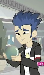 Size: 420x708 | Tagged: safe, screencap, flash sentry, eqg summertime shorts, equestria girls, g4, good vibes, cropped, crystal ball, male, smiling, solo