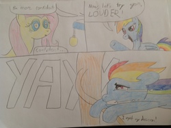 Size: 2592x1936 | Tagged: safe, artist:didgereethebrony, fluttershy, rainbow dash, g4, hypnosis, hypnotized, kaa eyes, pendulum swing, traditional art, tree, tree branch, yay