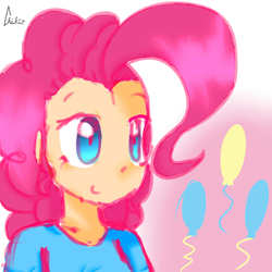 Size: 1200x1200 | Tagged: safe, artist:chikiz65, pinkie pie, human, g4, bust, colored, cutie mark, female, humanized, light, lightly watermarked, shading, solo, watermark