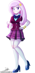 Size: 1004x2096 | Tagged: safe, artist:the-butch-x, fleur-de-lis, equestria girls, g4, my little pony equestria girls: friendship games, clothes, crystal prep academy uniform, cute, eyeshadow, female, hand on hip, high heels, legs, makeup, pleated skirt, school uniform, shoes, signature, simple background, skirt, solo, transparent background