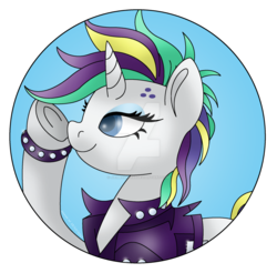 Size: 1024x1006 | Tagged: safe, artist:lavenderrain24, rarity, pony, unicorn, g4, it isn't the mane thing about you, alternate hairstyle, female, mare, punk, raripunk, simple background, smiling, solo, transparent background, underhoof, watermark