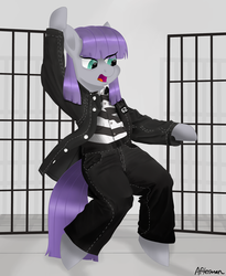 Size: 1800x2200 | Tagged: dead source, safe, artist:afterman, maud pie, earth pony, semi-anthro, g4, clothes, elvis presley, female, jailhouse rock, open mouth, rock pun, solo, standing