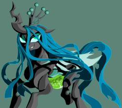 Size: 895x792 | Tagged: safe, artist:terry, queen chrysalis, changeling, changeling queen, nymph, g4, crown, female, frown, gray background, jewelry, pregnant, queen pregalis, regalia, simple background, smiling, smirk, solo, transparent flesh